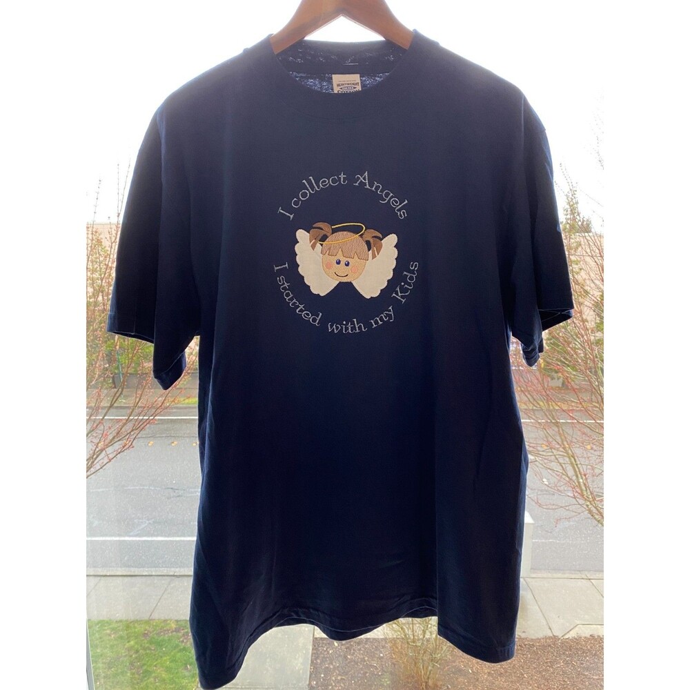 Womens T-Shirt Large‎ Angel Blue Cotton Embroidered Crewneck Tee Tultex